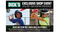 Shopping Weekend at Dick's Mar 8-10 20-% off